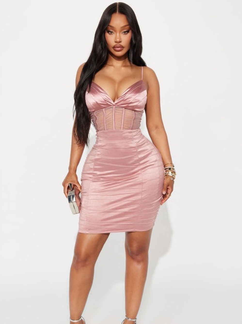 Satin Blush Pink Bodycon Corset Dress - Size Small New With Tags